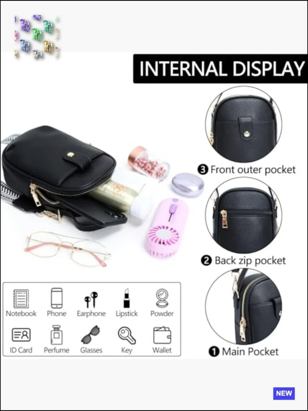 Vegan Leather Crossbody Bag Multi Compartment Lightweight Chic Casual Purse - Picture 4 of 6